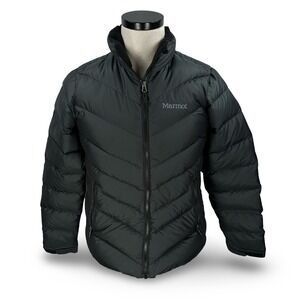 Marmot Women's 600 Fill Down Puffer Jacket Black Chevron Quilted Full Zip Medium